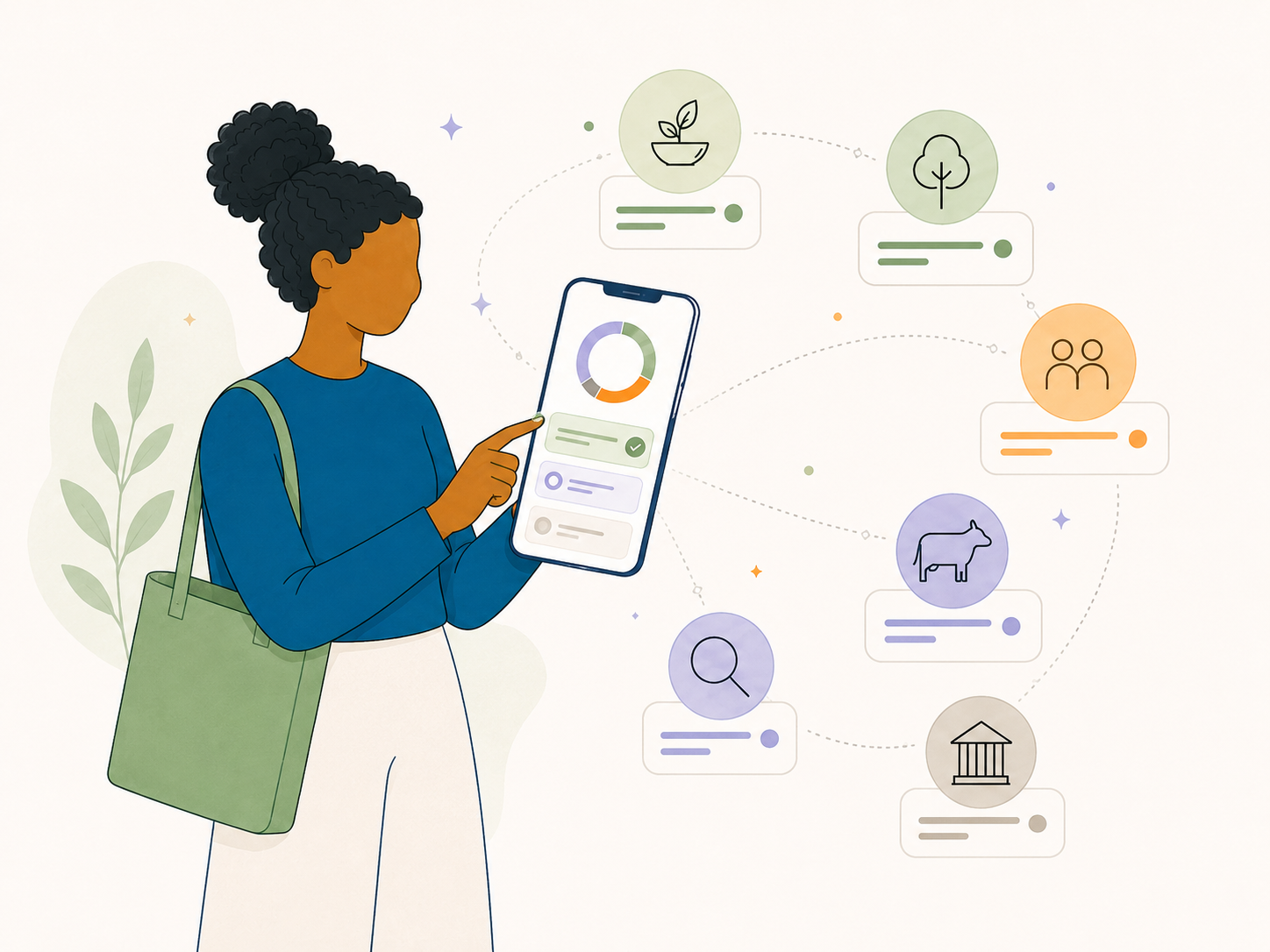 Illustration of a shopper selecting values on a phone.